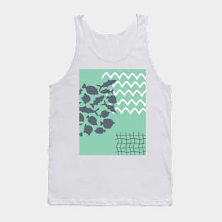 Abstract underwater aquamarine fish world and white waves Tank Top